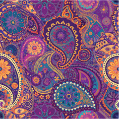 Vintage Paisley Pattern in Repeating Layout – Curved paisley shapes filled with ornate flowers and fine lines. A timeless bohemian-style vector background.