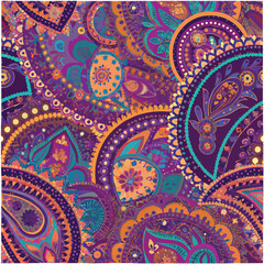 Classic Paisley Floral Seamless Pattern – Intricate teardrop-shaped paisley motifs interwoven with blooming floral elements. Perfect for textile, wallpaper, and traditional design.