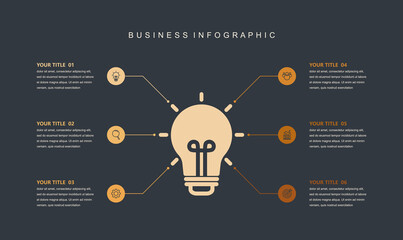 infographic elements template, business concept with 6 steps, workflow layout, icons, diagram, report, web design. Creative, vector, illustration.