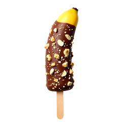 Enticing Chocolate-Dipped Banana Pop with Crunchy Nuts, A Delicious and Tempting Frozen Dessert Treat on a Stick