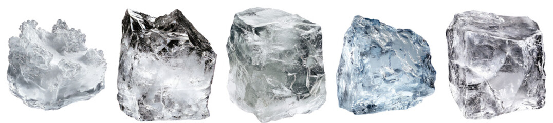 Obraz premium Collection of Natural Crystals in Various Shapes and Textures, Isolated on Transparent, white background