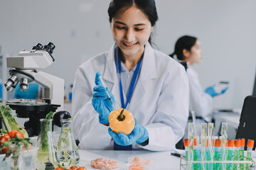 Chemical Laboratory of the Food supply . Food in laboratory, dna modify .GMO Genetically modified...