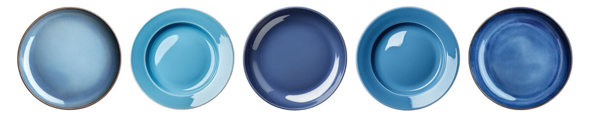 Selection of Artistic Blue Plates on White Background for Decor, Isolated on Transparent, white background