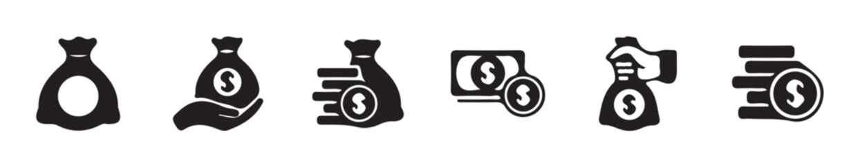 Money and Currency Icon Set – Dollar, Euro, Coins, Cash Stack, Payment, Transfer, Banking & Finance Vectors.