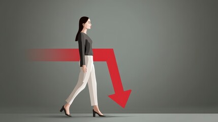 Obraz premium Businesswoman Walking Away from Falling Arrow Recession Crisis Financial Loss Market D