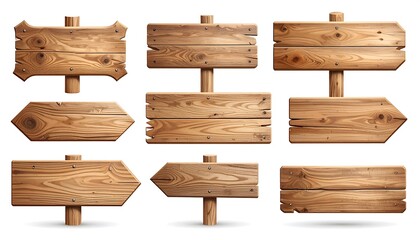 Wooden sign with old texture 3d realistic set,rustic, blank, illustration, decoration, design, old, sign, vector, billboard, cut out, direction, event, label, menu, message, no people, panel, 