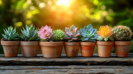 Succulent Assortment in Terracotta Pots Displaying Unique Colors and Textures