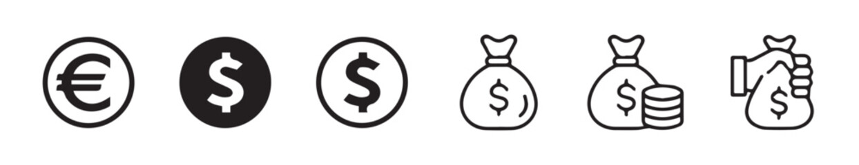 Obraz premium Minimalist Money and Dollar Bag Icon for Finance, Banking, and Investment Projects.