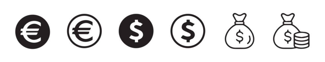 Minimalist Money and Dollar Bag Icon for Finance, Banking, and Investment Projects.