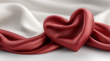 Romantic Red Silk Heart on Elegant Fabric Drape