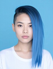 Naklejka premium Woman with Blue Hair and Undercut