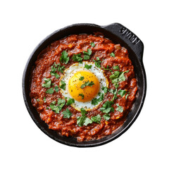 Shakshuka in Cast Iron Skillet - Overhead View of Delicious Middle Eastern Breakfast Dish