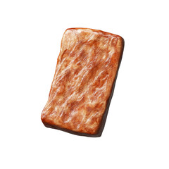 Single Piece of Rectangular Brown Meat Snack, Isolated on Black Background