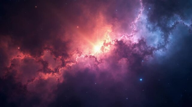 A vibrant nebula filled with sparkling stars against a dark cosmic backdrop