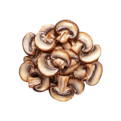 Pile of Sliced Brown Mushrooms, Overhead View