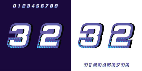 Racing logo number 32 with purple color and halftone effect