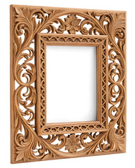 A old wooden frame with vintage detailed curves and shape isolated on white or transaprent background