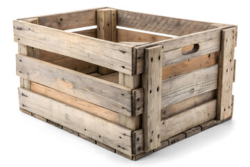 A empty wooden vegetable or fruit box isolated on white or transparent background