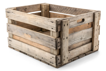 A empty wooden vegetable or fruit box isolated on white or transparent background