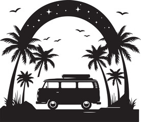 Beach Van Palm Trees Sunset SVG