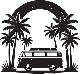 Beach Van Palm Trees Sunset SVG