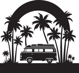 Beach Van Palm Trees Sunset SVG