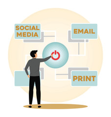 Communication strategy concept. Man Interacting with Digital Dashboard for Communication Management.