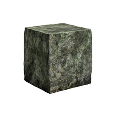 Rough-Hewn Stone Cube  3D Render of Weathered Green Granite Block