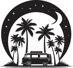 Beach Van Palm Trees Sunset SVG