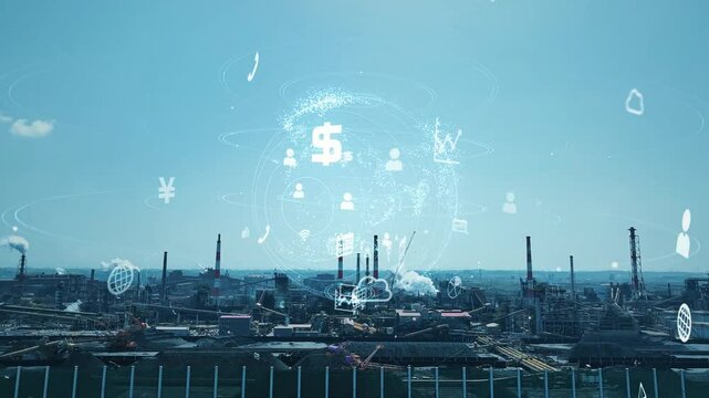 Industrial area and digital technology concept