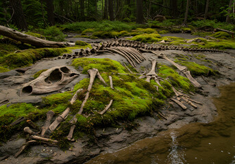 Prehistoric skeleton fossil display