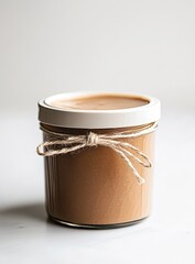 Creamy nut butter in jar.