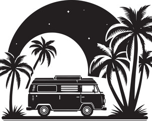 Beach Van Palm Trees Sunset SVG