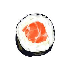 Single Piece of Salmon Sushi Roll, Top View, Close-up © Thingoc