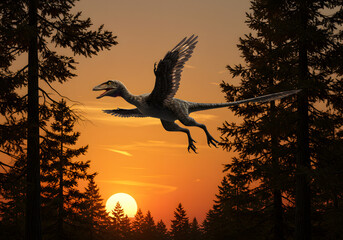 Pterosaur sunset flight