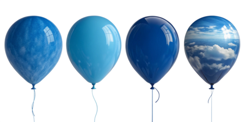 Sky and ocean-themed blue balloons with gradient and cloud prints – glossy floating balloon set for themed parties and celebrations