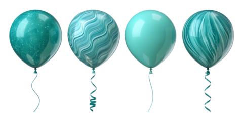 Aqua and turquoise glossy swirl balloons with marble design – helium-filled elegant decorative balloons for tropical party themes