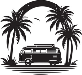 Beach Van Palm Trees Sunset SVG