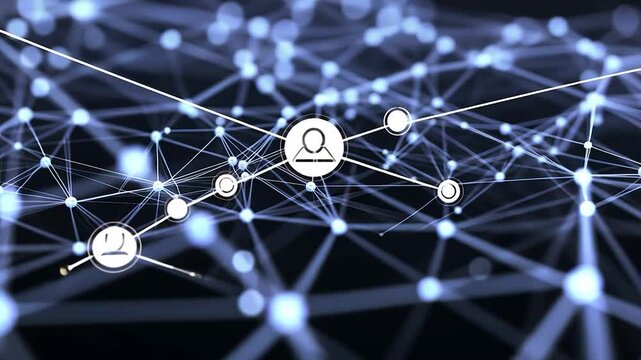 Abstract network visualization; interconnected nodes represent a complex system, with a central user profile highlighted