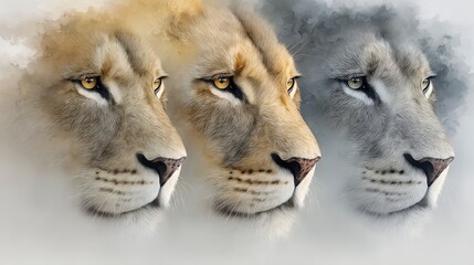 Fototapeta premium Triple Lioness Portrait Artistic Wildlife Nature Animal Big Cats Elegant Majestic