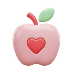 Whimsical pastel apple with a heart-shaped core and playful design elements
