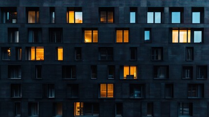 City apartment building windows at night