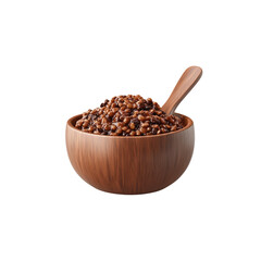 Delicious Baked Beans in Wooden Bowl with Spoon