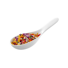 Colorful Coleslaw in White Porcelain Spoon