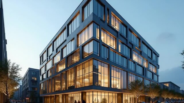 Modern office building business sustainable architecture urban project window design glass city corporate exterior structure facade center commercial futuristic downtown outdoors