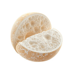 Close-up of a Broken-Open Spherical Pastry with a Porous, Creamy Interior