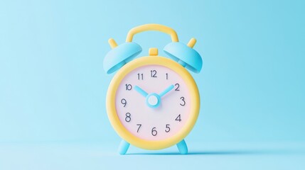 Pastel alarm clock, time management, blue background, minimalist design, website banner