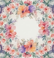 Intricate watercolor petal patterns, floral frame  ,  subtle,  hand painted,  design