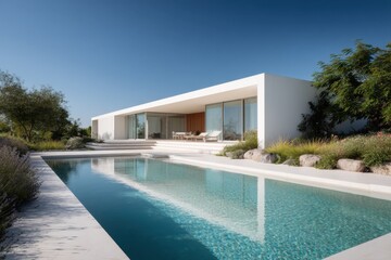 Modern house with pool under clear sky