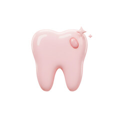 Cute smiling pink tooth with star and shiny highlights symbolizing dental health and care